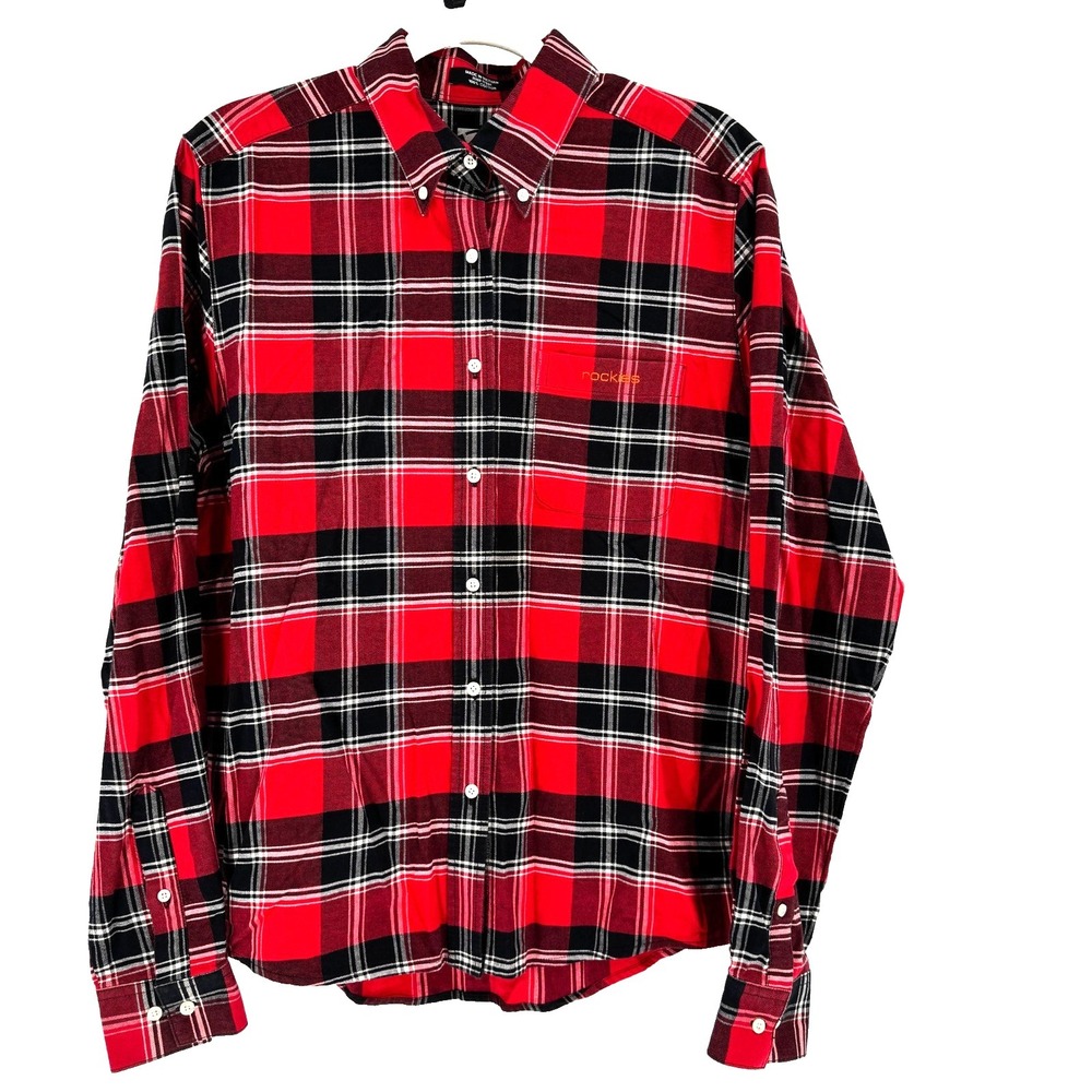 Rockies Western Plaid Button Front Shirt Womens Medium Red Cowgirl Landman Ranch